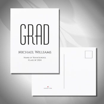 Simple Minimalist Class Of 2024 Graduation  Announcement Postcard by Indiamoss at Zazzle