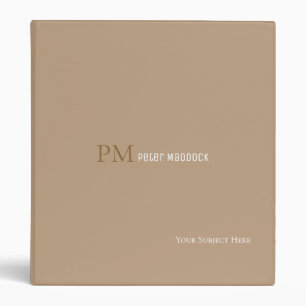 Simple minimalist classic beige binder with name