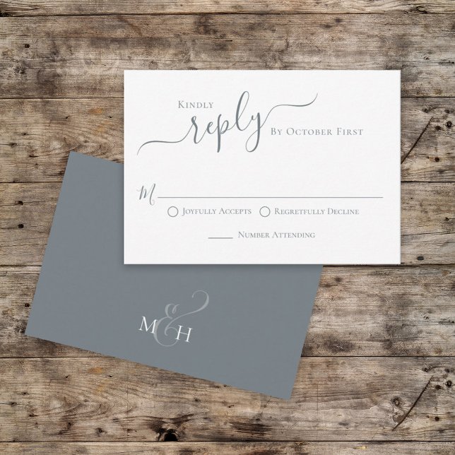 Simple Minimalist Classic Blue Calligraphy Reply RSVP Card (Creator Uploaded)