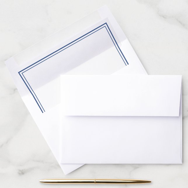 Simple Minimalist Classic Blue & White Wedding Envelope Liner (Desk)