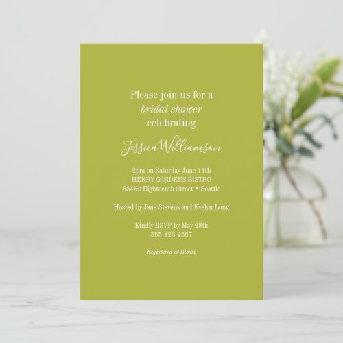 Simple Minimalist Classic Chic Lime Bridal Shower Invitation