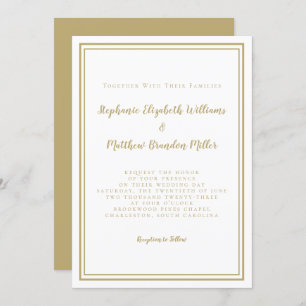 Simple Minimalist Classic Gold White Chic Wedding Invitation