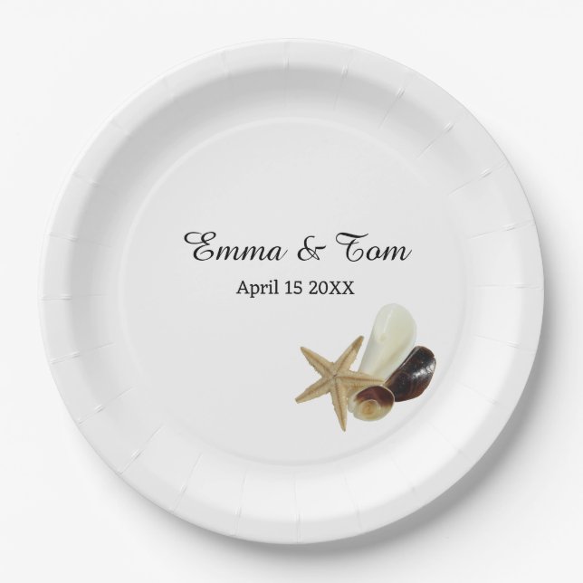 Simple minimalist coastal beach wedding  paper plates (Front)