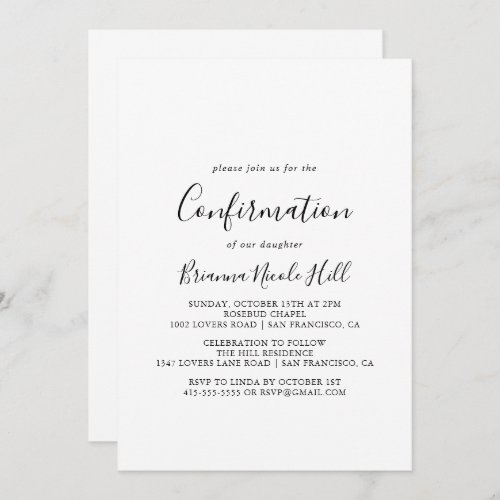 Simple Minimalist Confirmation Invitation