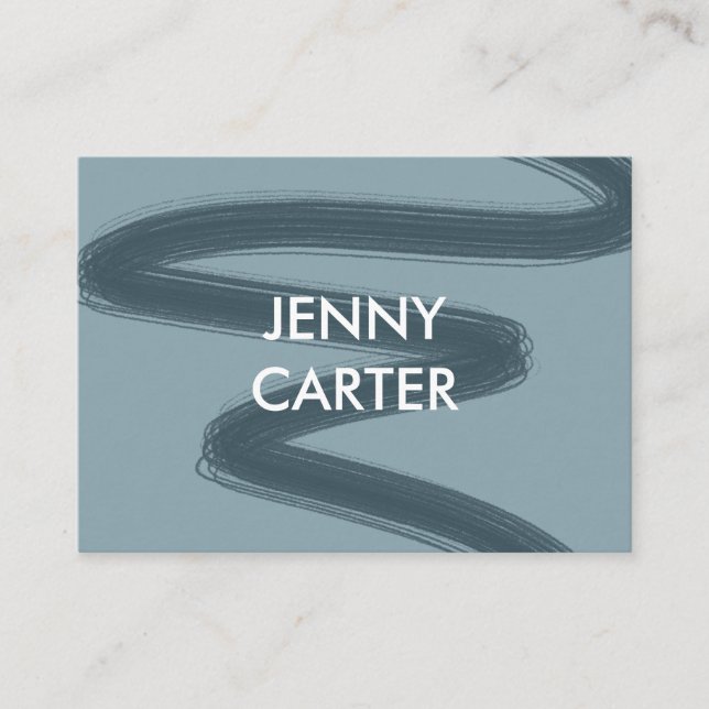 Simple Minimalist Cool Blue Squiggle Brushstrokes Business Card (Front)
