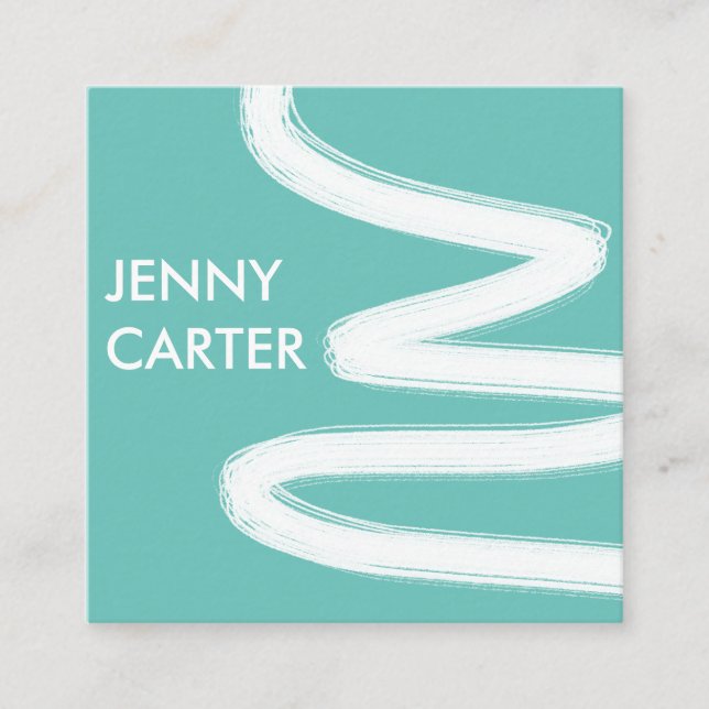 Simple Minimalist Cool Squiggle Brushstrokes Square Business Card (Front)
