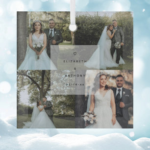 Simple Minimalist Couple First Christmas Photo Glass Ornament