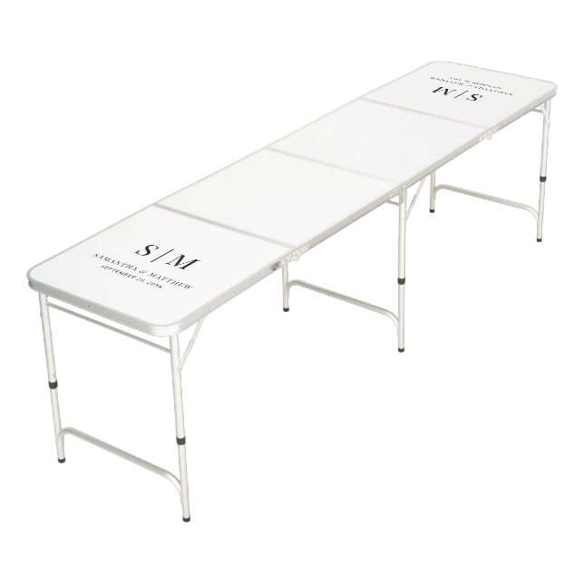 Simple Minimalist Couple Initials Wedding Beer Pong Table (Angled)