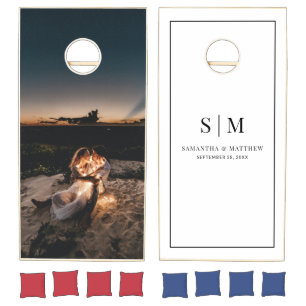 Simple Minimalist Couple Initials Wedding Photo Cornhole Set
