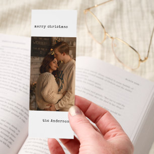 Simple Minimalist Couple Photo Black Christmas Bookmarks