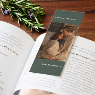 Simple Minimalist Couple Photo Green Christmas Bookmarks