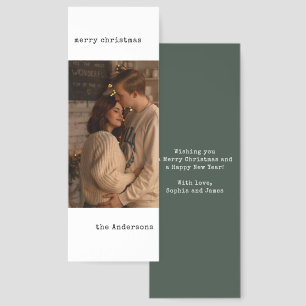 Simple Minimalist Couple Photo Green Christmas Bookmarks