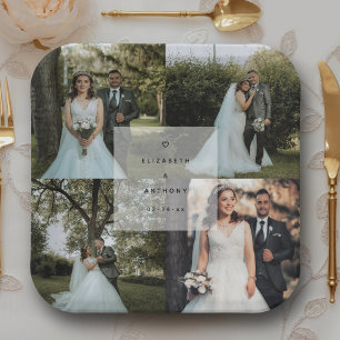 Simple Minimalist Couple Wedding Photo Collage Paper Plates