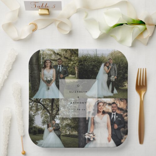 Simple Minimalist Couple Wedding Photo Collage Paper Plates