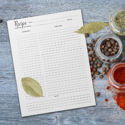 Simple Minimalist Culinary Recipe Notepad