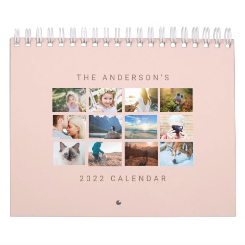 Simple Minimalist Custom 2022 Blush Pink Photo Calendar