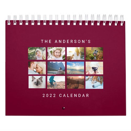 Simple Minimalist Custom 2022 Cherry Red Photo Calendar