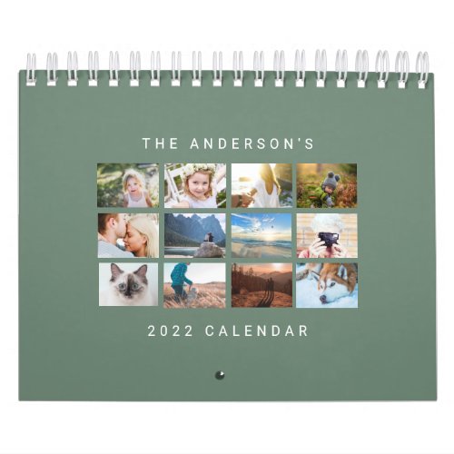 Simple Minimalist Custom 2022 Sage Green Photo Calendar