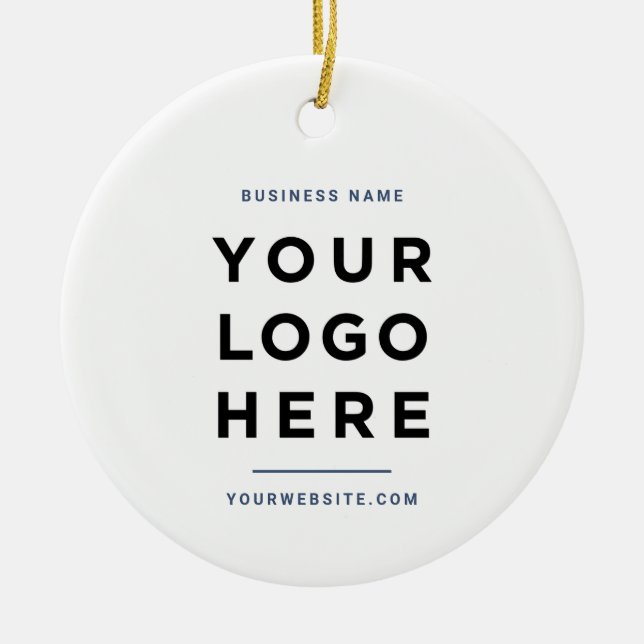 Simple Minimalist | Custom Business Logo Blue Ceramic Ornament (Front)