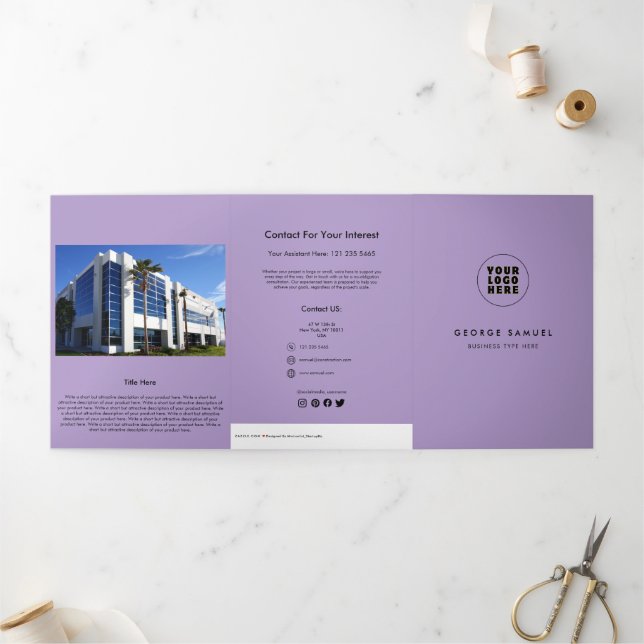 Simple Minimalist Custom Logo & Image business Tri-Fold Card (Outside)