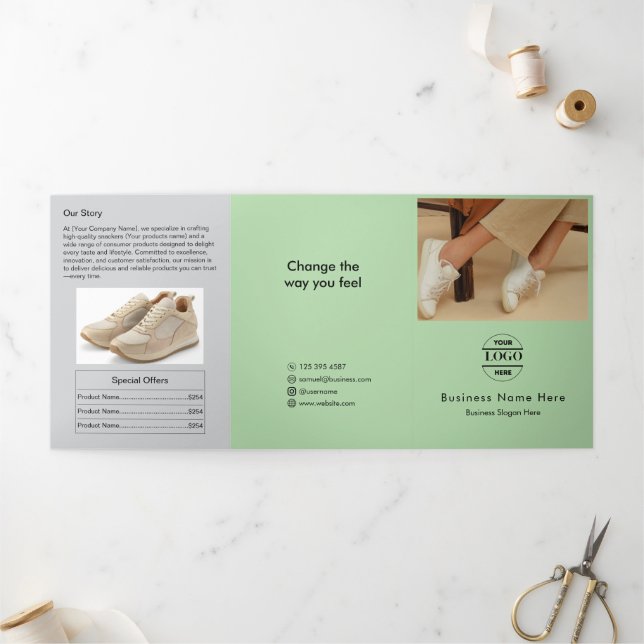 Simple Minimalist Custom Logo & Image business  Tri-Fold Invitation (Outside)