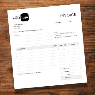 Simple Minimalist Custom Logo Invoice Notepad