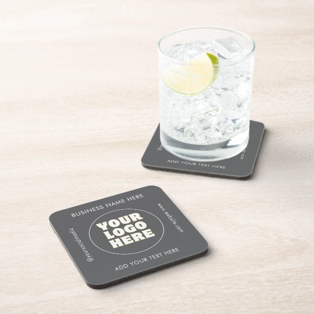 Simple Minimalist Custom Logo & Text   Beverage Coaster (Right Side)