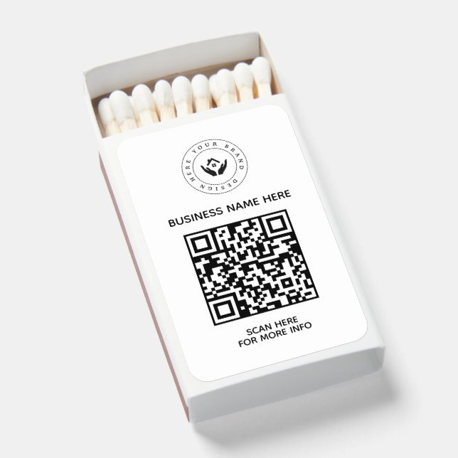 Simple Minimalist Custom Logo & Text Black & White Matchboxes (Front Open)