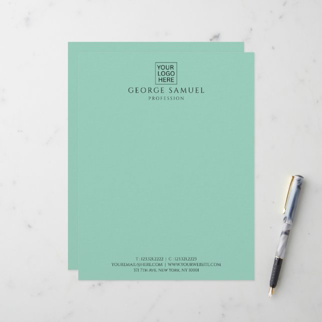 Simple Minimalist Custom Logo & Text   Letterhead (Front/Back In Situ)