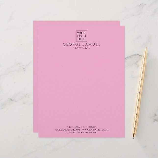 Simple Minimalist Custom Logo & Text   Letterhead (Front/Back In Situ)