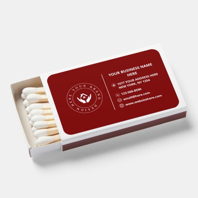 Simple Minimalist Custom Logo & Text Promotional Matchboxes (Front Open)