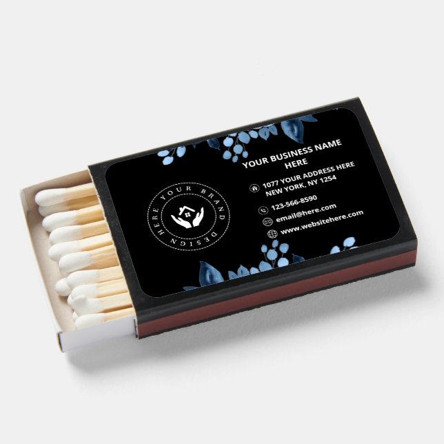 Simple Minimalist Custom Logo & Text Promotional Matchboxes (Front Open)