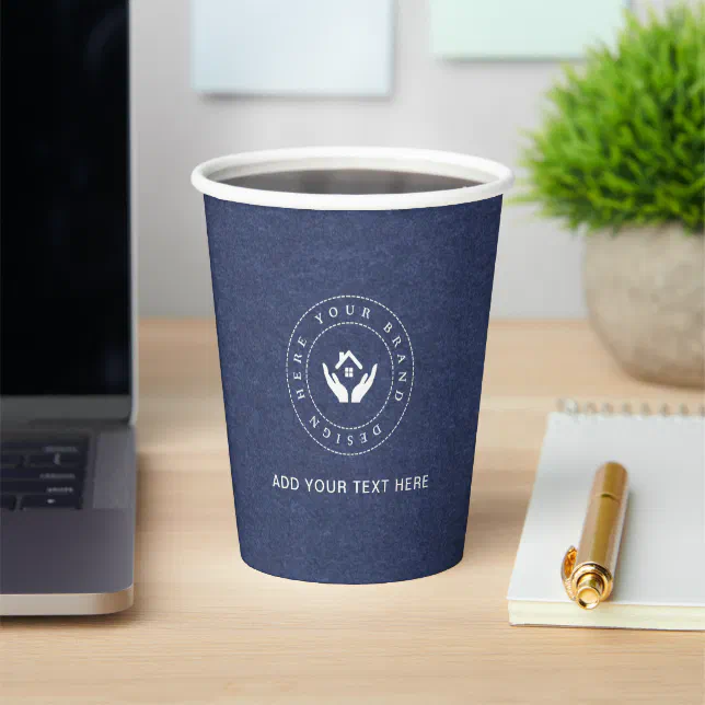 Simple Minimalist Custom Logo & Text Promotional Paper Cups | Zazzle