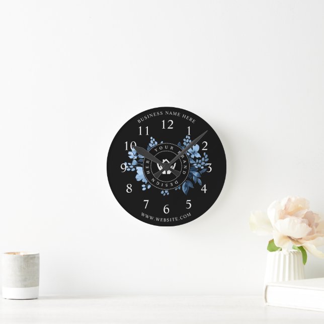 Simple Minimalist Custom Logo & Text Promotional Round Clock (Home)
