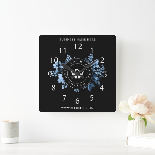 Simple Minimalist Custom Logo & Text Promotional Square Wall Clock (Home)