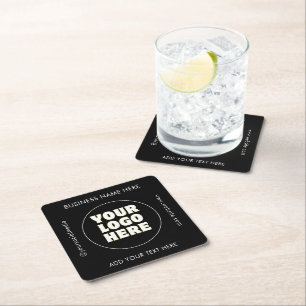 Simple Minimalist Custom Logo & Text Square Paper Coaster