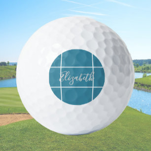 Simple minimalist custom name ladies ocean blue  golf balls