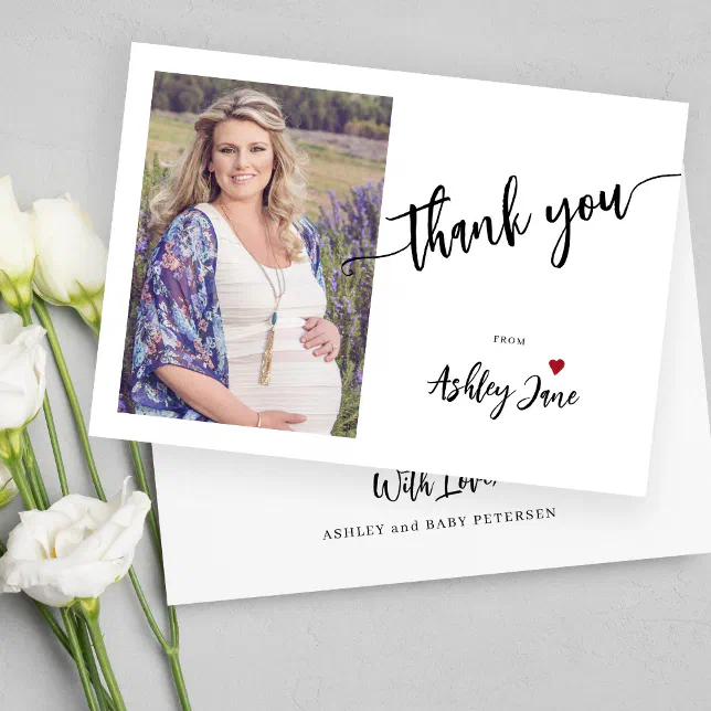 Simple minimalist custom photo baby shower thank you card | Zazzle