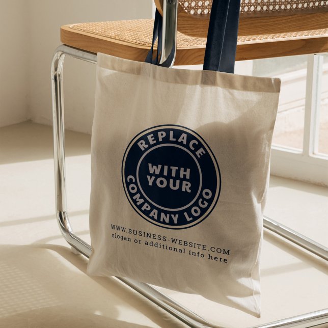 Simple Minimalist Custom Promotional Business Logo Tote Bag (Business Logo Navy Handle Tote Bag)