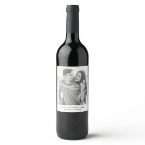 Simple Minimalist Custom Wedding Photo Wine Label