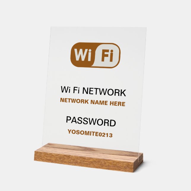 Simple Minimalist Custom Wifi Network Password Acrylic Sign (Angle)