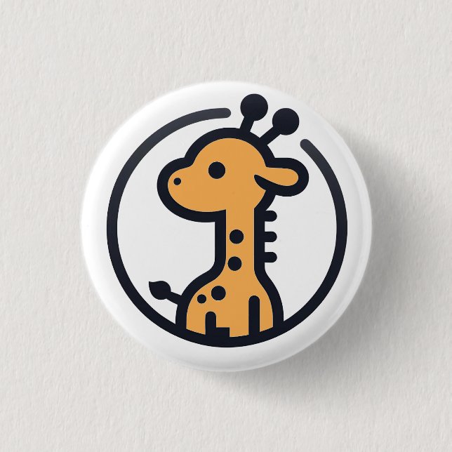 Simple Minimalist Cute Giraffe in a  Circle Button (Front)