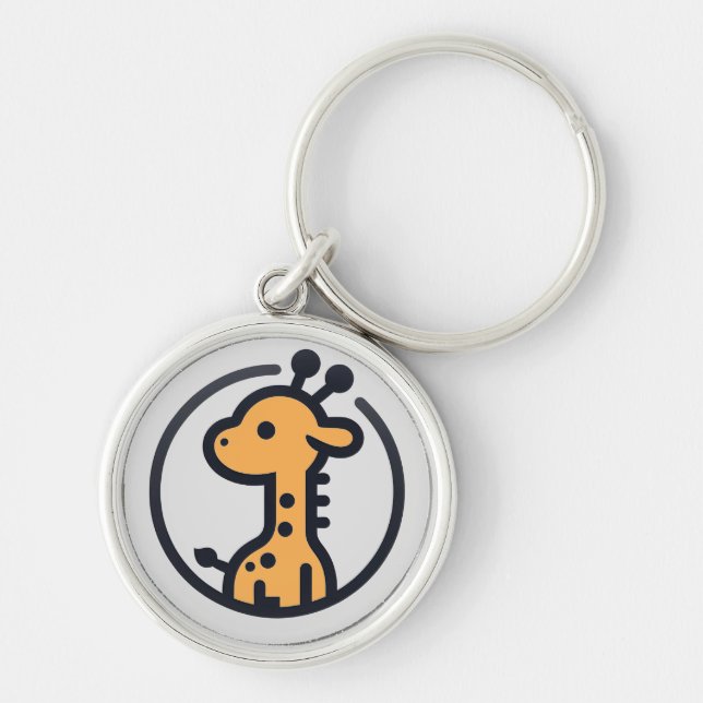 Simple Minimalist Cute Giraffe in a  Circle Keychain (Front)
