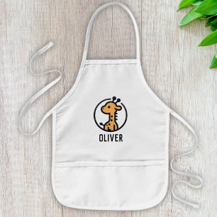 Simple Minimalist Cute Giraffe in a  Circle Kids' Apron