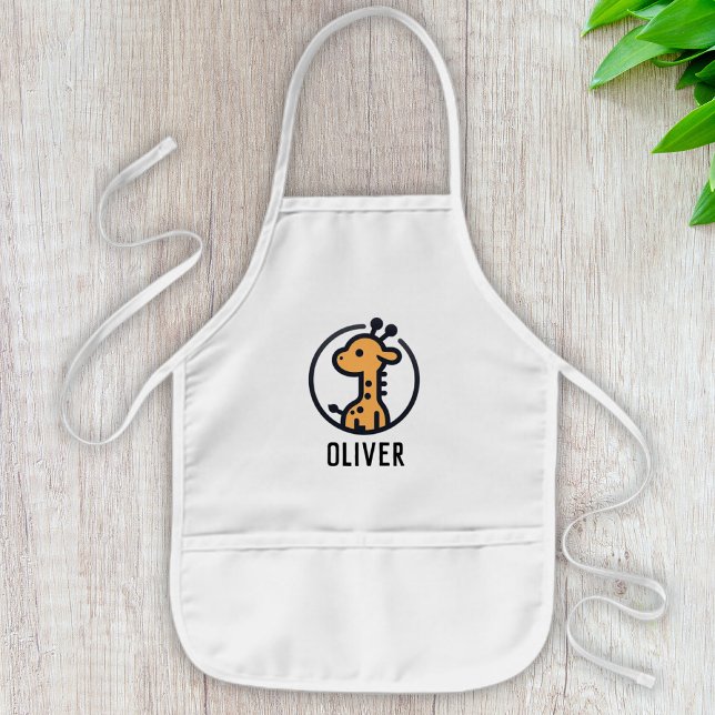 Simple Minimalist Cute Giraffe in a  Circle Kids' Apron (Creator Uploaded)