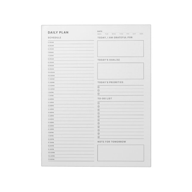 Simple Minimalist Daily To Do List Notepad (Rotated)