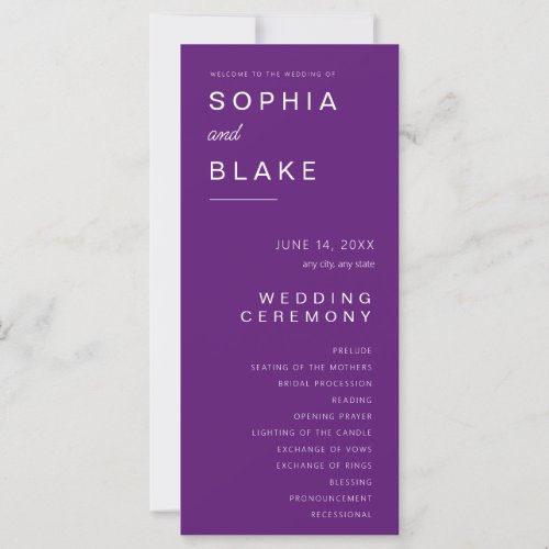 Simple Minimalist Dark Purple Wedding Program