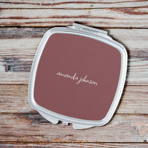 Simple Minimalist Dark Rose Monogram Name Compact Mirror