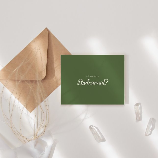 Simple Minimalist|Dark Sage Be My Bridesmaid Note Card (Creator Uploaded)