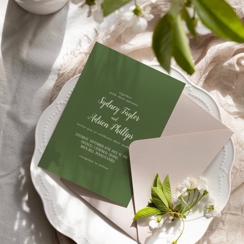 Simple MinimalistDark Sage Casual Wedding  Invitation